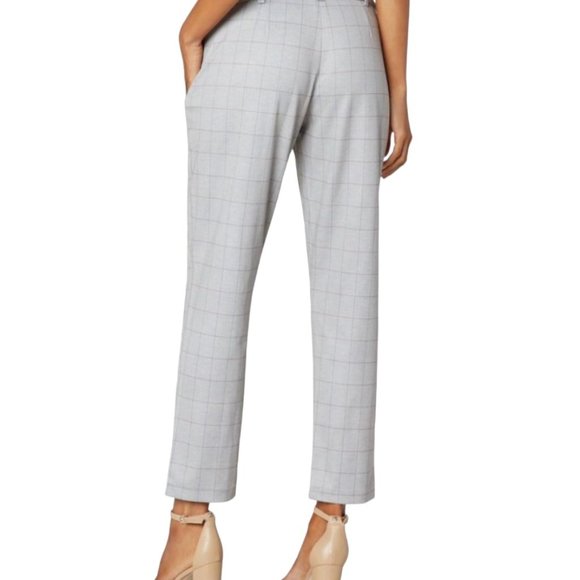 NWT Liverpool Women's trousers with Self Belt Taupe Grey Mauve Windowpane Plaid - Picture 2 of 14